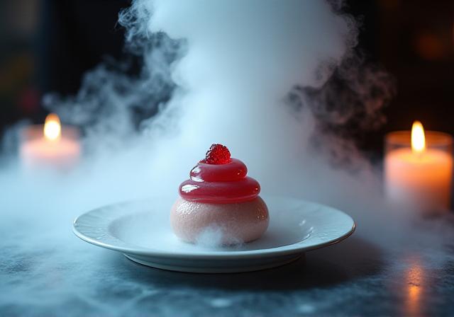Catering-Personal nutzt flüssigen Stickstoff für Dessert-Show
